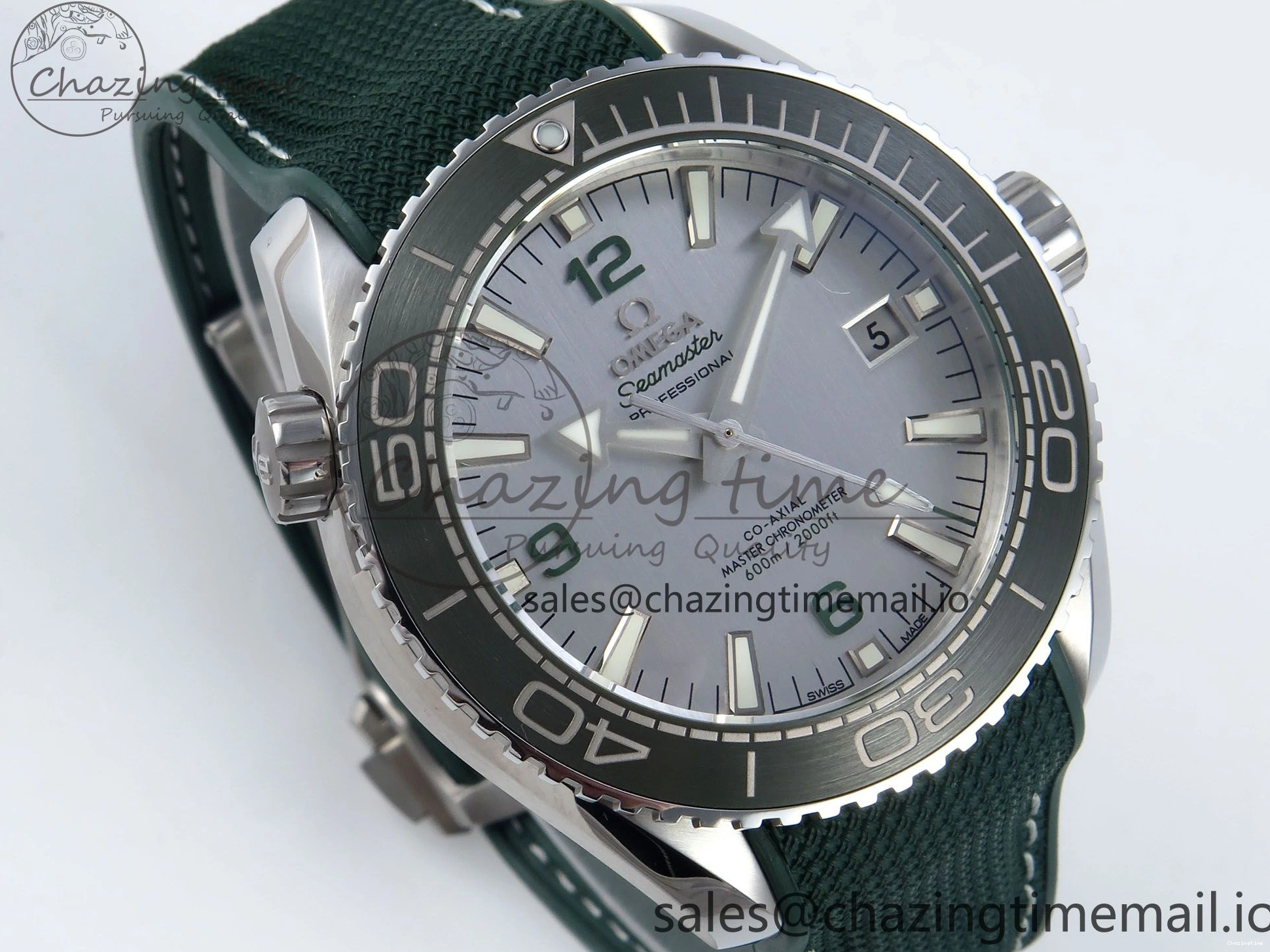 0401 Bold Seamaster Planet Ocean 600M 43.5mm SS SCF 1:1 Best Edition Green Bezel Gray Dial on Green Rubber Strap A8900 Super Clone 7666